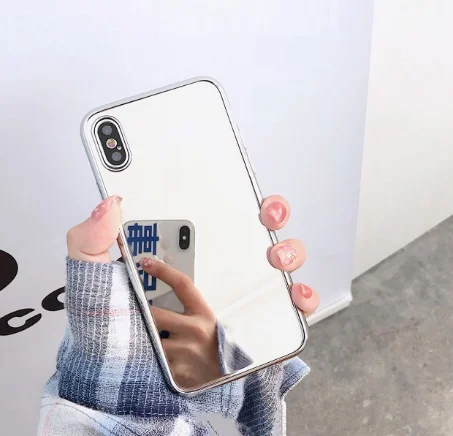 Gimfun Silver Plating Make Up Mirror Phone Case for Iphone X Xs Max 6s 7 8plus Xr Glitter Anti-shock Soft Tpu Back Cover | Мобильные