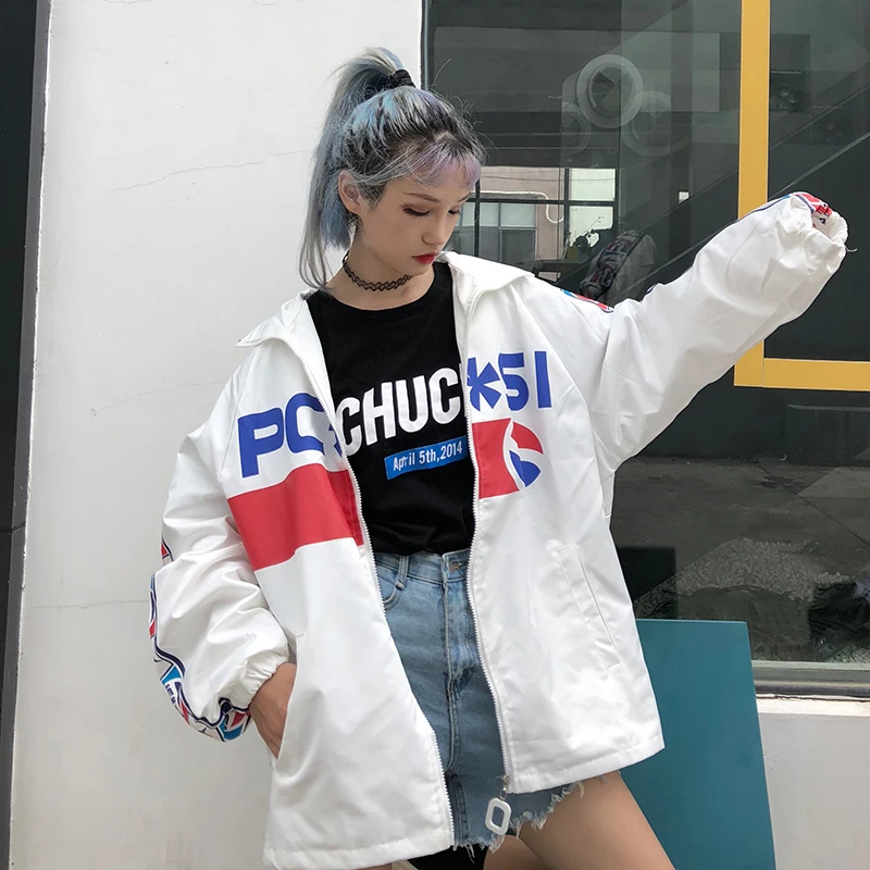 Harajuku свободное осеннее пальто BF куртка Женская Хип-Хоп куртка с длинными рукавами куртка-бомбер Панк пальто для бойфренда свободная ветровка