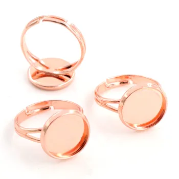 

12mm 10pcs Rose Gold Color Brass Adjustable Ring Settings Blank/Base,Fit 12mm Glass Cabochons,Buttons;Ring Bezels J2-15