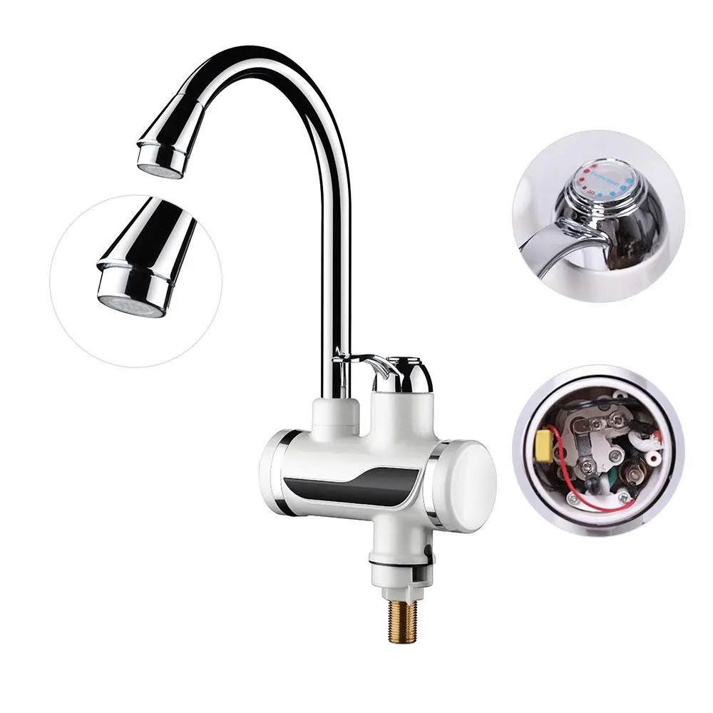 

110V Tankless Electric Water Heater Faucet Kitchen Heating Dispenser Tap LED Display Under Inflowing Hot Water With US Plug