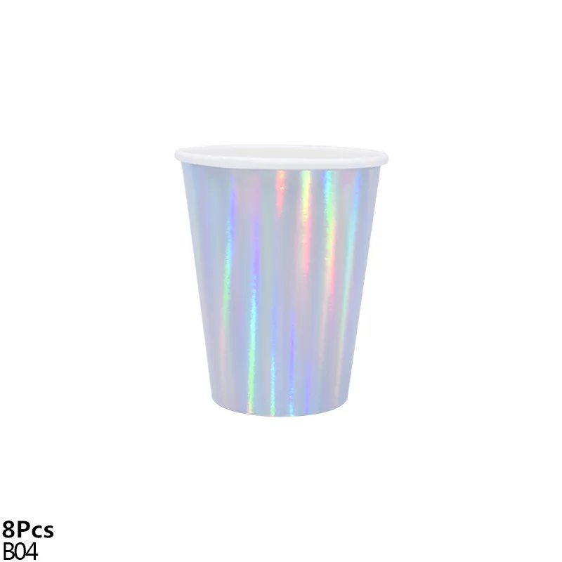 8Pcs-B04 Серебряные лазерные одноразовые столовые приборы Bling бумажные тарелки и стаканы соломы украшения на свадьбу на день рождения фестиваль вечерние столовые приборы - Цвет: 8Pcs-B04