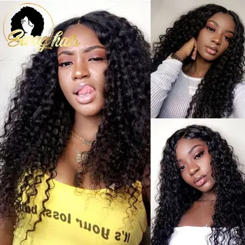

Swag Hair Curly Human Hair Wigs 4X4 Lace Closure Wig 150% Density 100% Remy Peruvain Hair Natural Color Free Shipping