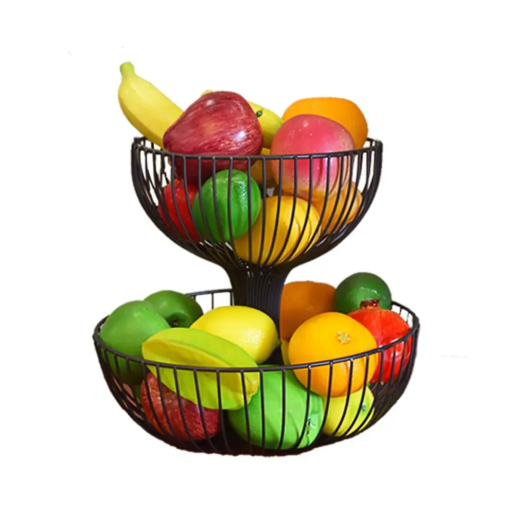 Fruit Storage Basket Double Kitchen Layer Draining Basket Iron Snack Storage Basket Desktop Display Tray Tools For Vegetables