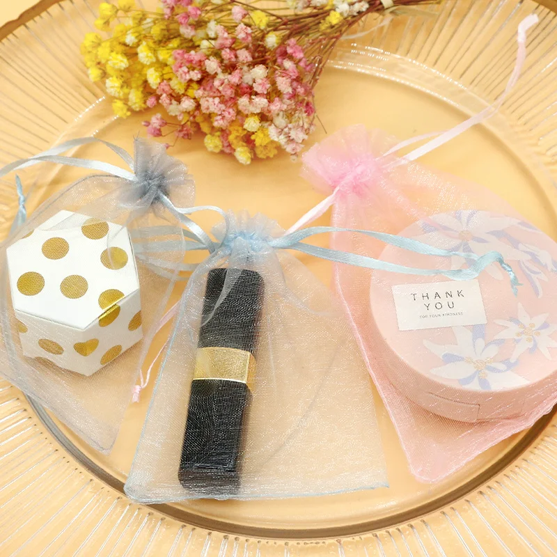 50PCS Jewelry Organza Bag Sachet Packaging Gift Bags Wedding Gifts For Guests Candy Pouches Party Drawable Sweets Pouch Present