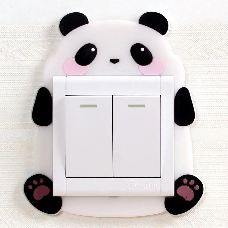 Cartoon Multiple Switch Lamp Holder Cover Luminous Switch Sticker Night Light Dust Protective Cover Kids Room Bedroom Art Decal - Цвет: panda