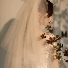 Сапфир Свадебные простые шампанское локоть Длина свадебная фата вело De Novia принцессы короткого покроя край 2 слоя Фата