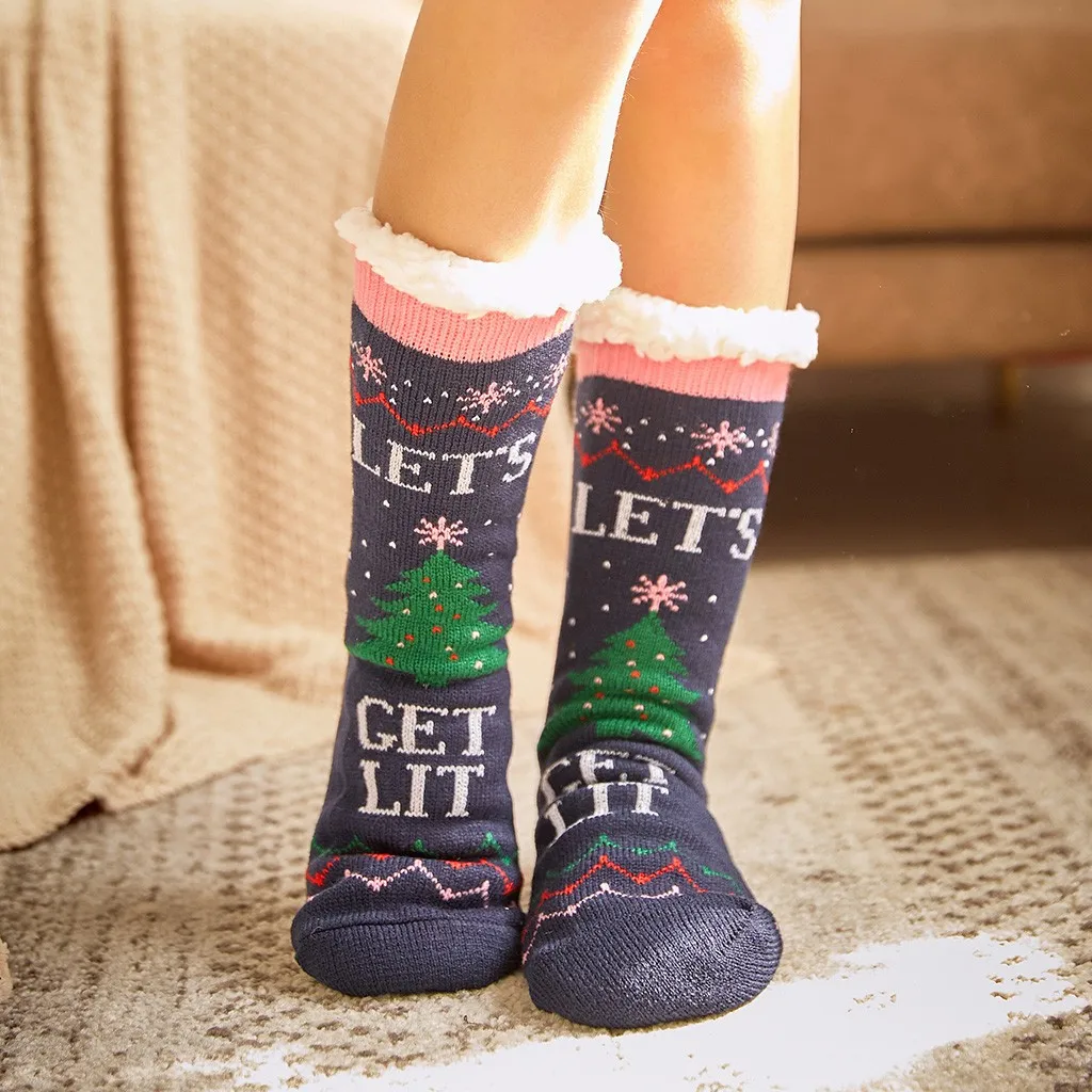 Носки зимние рождественские женские хлопковые носки с принтом толстые нескользящие носки-тапочки ковер носок дышащие женские носки Calcetines Meias