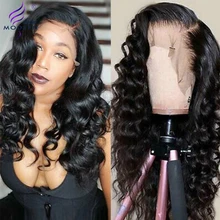 Современный показ волос 13*4 бразильские свободные волнистые парики кружева фронта человеческих волос парик предварительно сорвал для черных женщин 150% плотность парик из натуральных волос