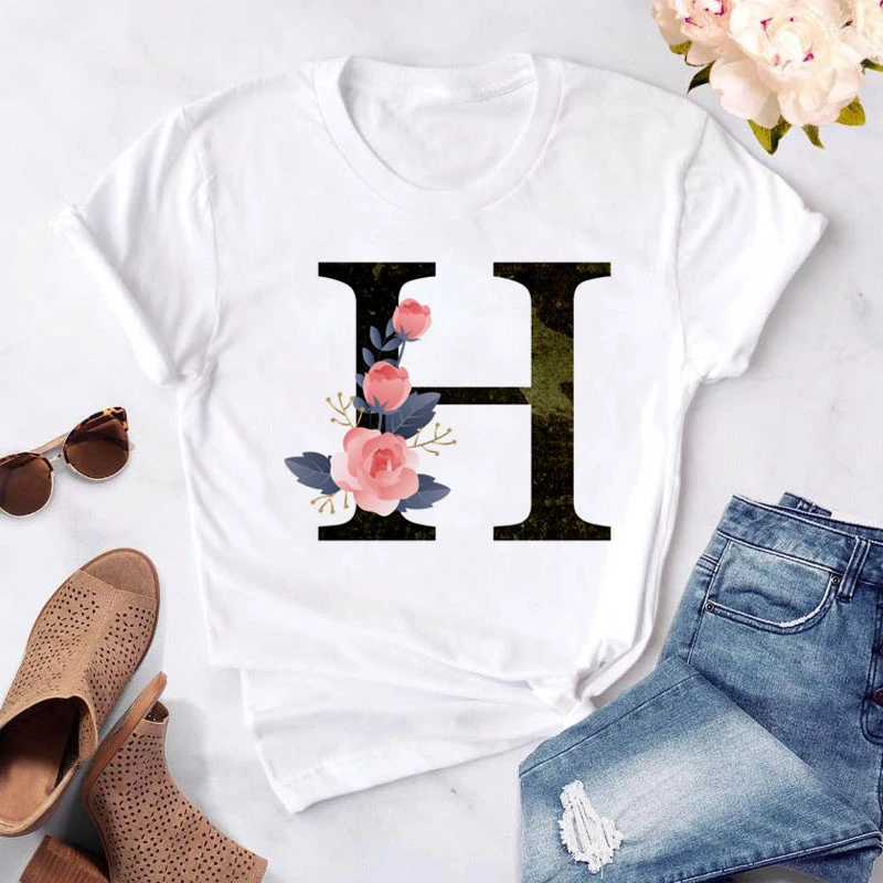 Женская футболка с коротким рукавом летняя повседневная и принтом букв ABCD 26