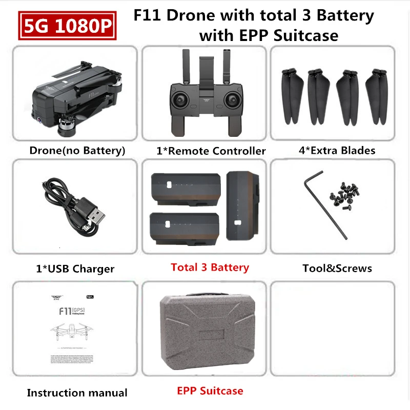 1080P 3B EPP Box SJRC F11 PRO gps Дрон с 2K HD камерой бесщеточный Квадрокоптер 1600 м управление расстояние складной Дрон VS SG906 B4W игрушка - Цвет: 1080P 3B EPP Box