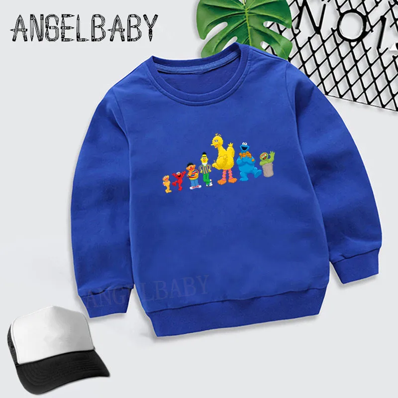 Детские толстовки с капюшоном с принтом «Улица Сезам»; свитер для мальчиков и девочек; детские осенние Топы; хлопковая одежда для малышей; KYT5255 - Цвет: 5255B-Blue