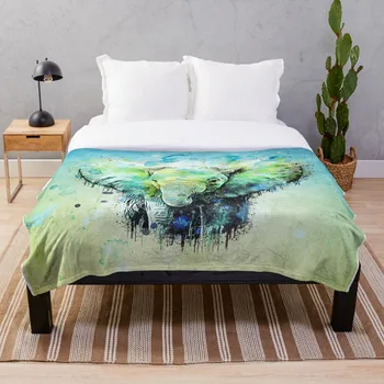 

watercolor elephant Blanket Wool Flannel Plush Blanket Bedspread For office Sherpa Blanket Couch Quilt Cover Travel