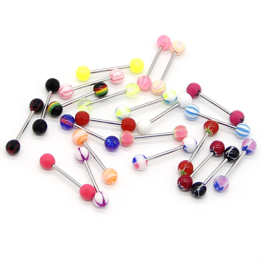 14g Tongue Rings Barbell Mix Colors Acrylic Steel Piercing Tongue Nipple Lip Oreja Body Jewelry 30/50/60/90/100pcs/Lot