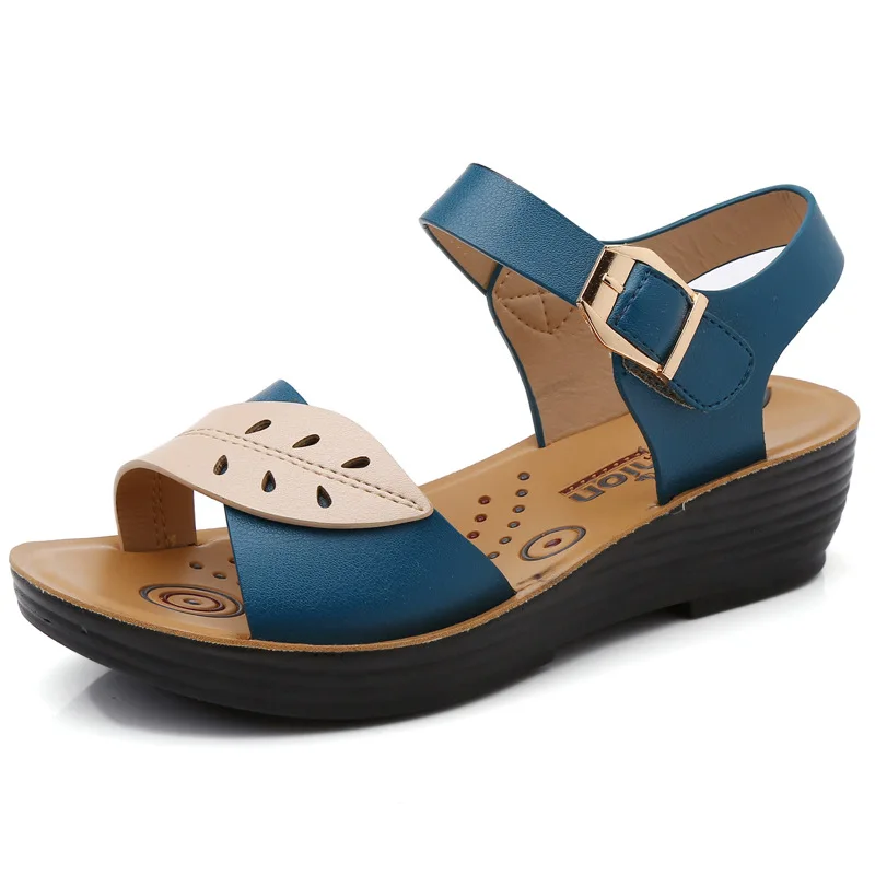 Летние женские мокасины; сандалии на плоской подошве; женские модные сандалии из состаренной кожи с мягкой подошвой разных цветов; удобная обувь в старом стиле; - Цвет: Синий