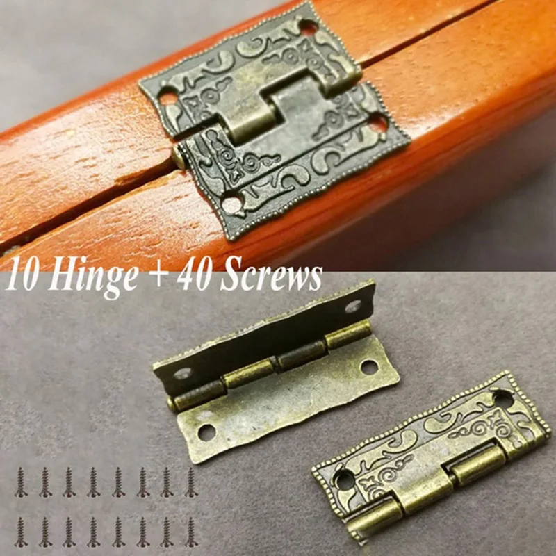 10PCS Antique Hinges Cabinet Screw Hinge Door Drawer Decoration for Jewelry Wooden Box Furniture Hardware