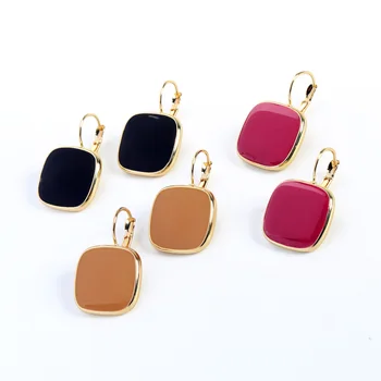 

Simple Cute Square Enamel Drop Earrings Pink Gold Color For Women Fashion Jewelry Wholesale
