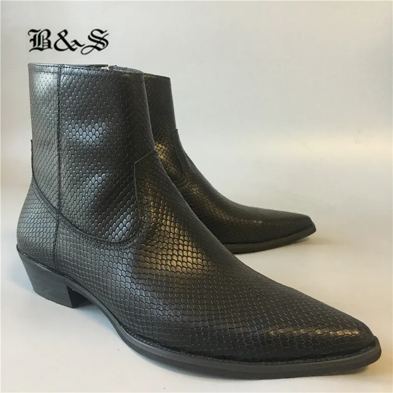 Г., черные и уличные Высококачественные ботинки из джинсовой ткани ручной работы на танкетке и высоком каблуке узкие ботинки из коровьей кожи с текстурой змеи