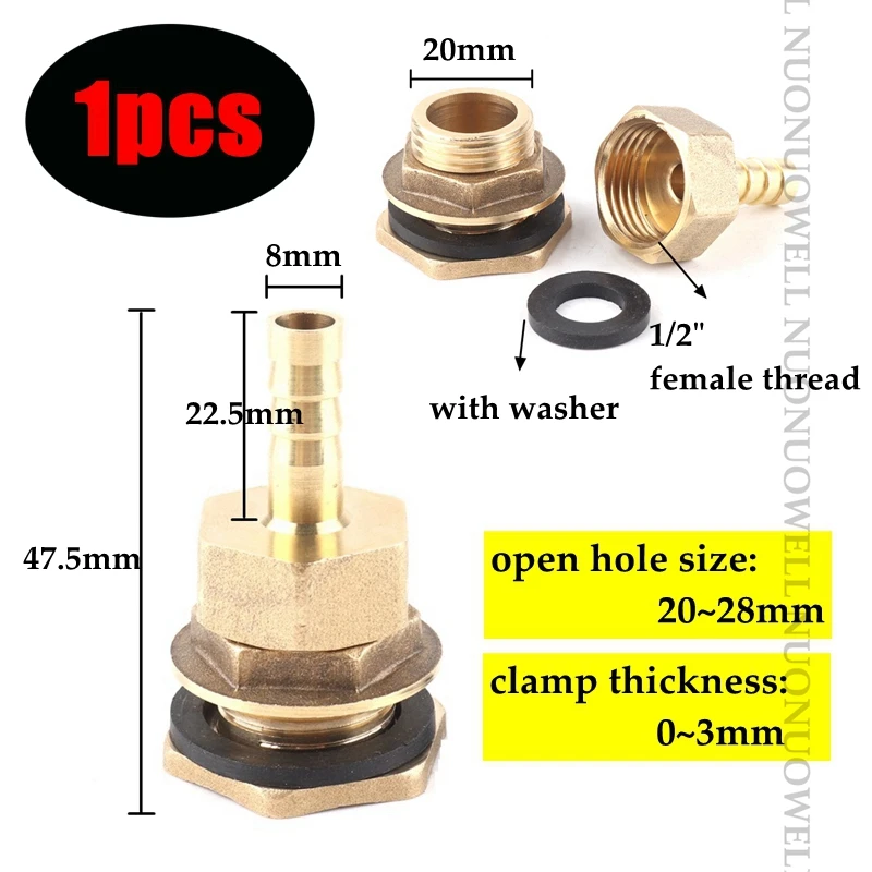 1pcs 1/2" Thread Fish Tank Adapter And Pagoda Connector Swivel Fitting Water Tank Copper Adapter Irrigation Water Hose Connector 