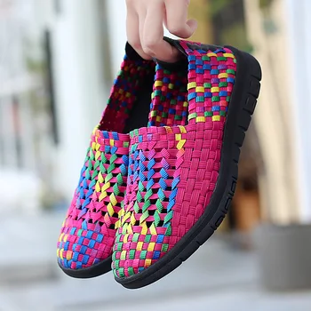 

Women Shoes Flat Plus Size Breathable Mesh Sneakers New Fashion Women Slip On Knitting Flats Soft Walking Soft Shoes