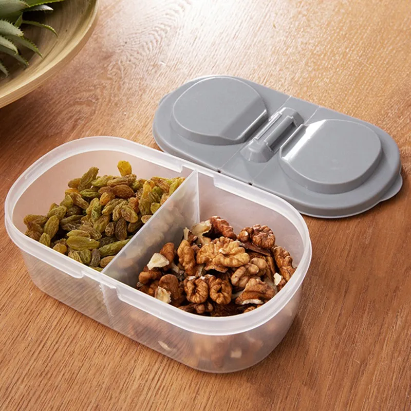 Household Food Storage Box Double Grids Translucent Storage Contain With Lid Home Sealed Food Storage Organizer