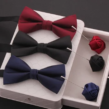 

2020 New Fashion Men's Bow Ties Wedding Double Fabric Solid Color Matte Bow Tie Banquet Show Formal Butterfly Tie with Gift Box