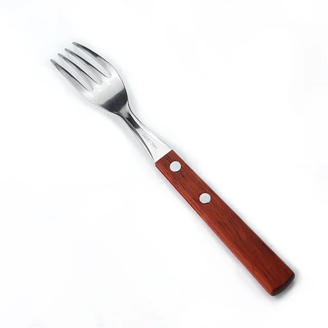 Fork Столовые приборы из нержавеющей стали вилка и стейк-нож ложка Flatware деревянная ручка посуда вечерние ужин походная посуда многоразовые принадлежности - Цвет: Fork