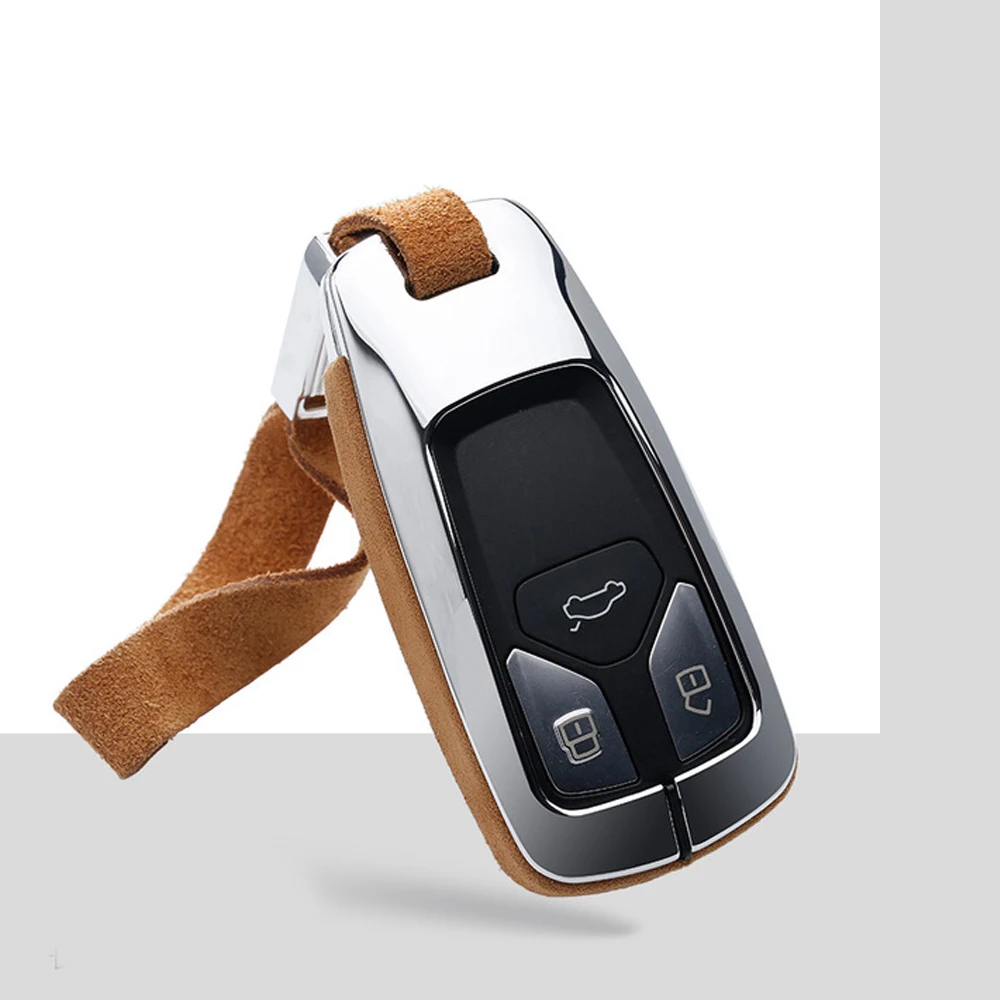 brown keychain 1 Высокое качество автомобиля Sued Кожаный Брелок чехол держатель Обложка для Audi A4 Allroad B9 Q5 Q7 TT TTS 4M 8S аксессуары - Название цвета: brown keychain 1