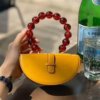 

Beading mini handbag New 2020 web celebrity ziqing vintage pearl beaded bracelet saddle women bag Free Mailing