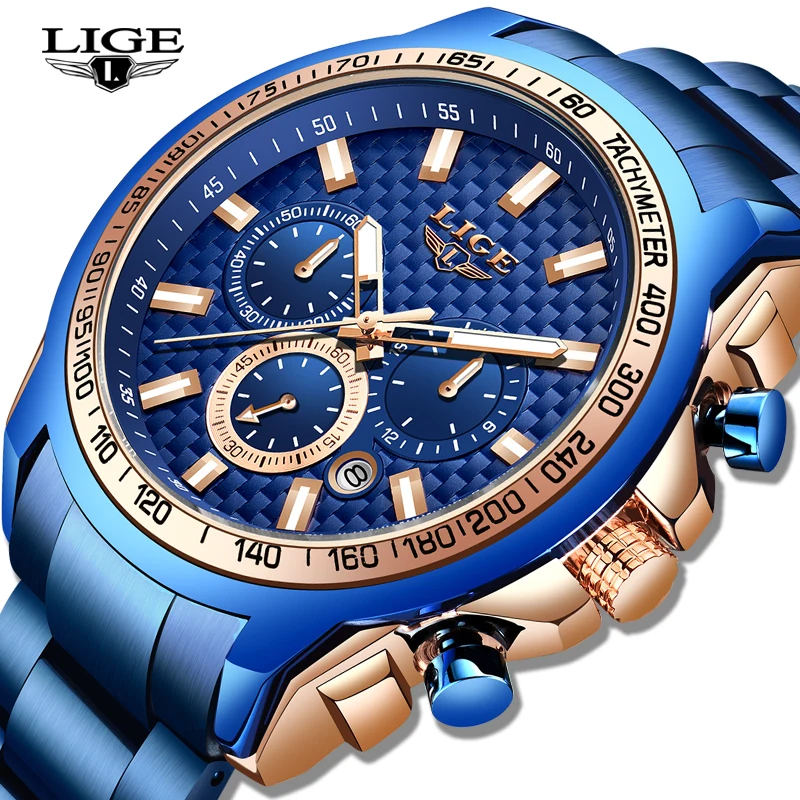 Lige Mens Watches Military Sport Watch For Men Fashion Business Watch Stainless Steel Waterproof-2