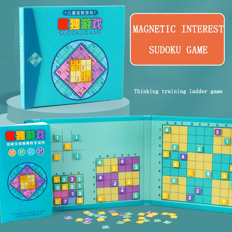 Children's digital game chess nine-square lattice Sudoku puzzle magnetically filled digital wooden puzzle children's toys 2