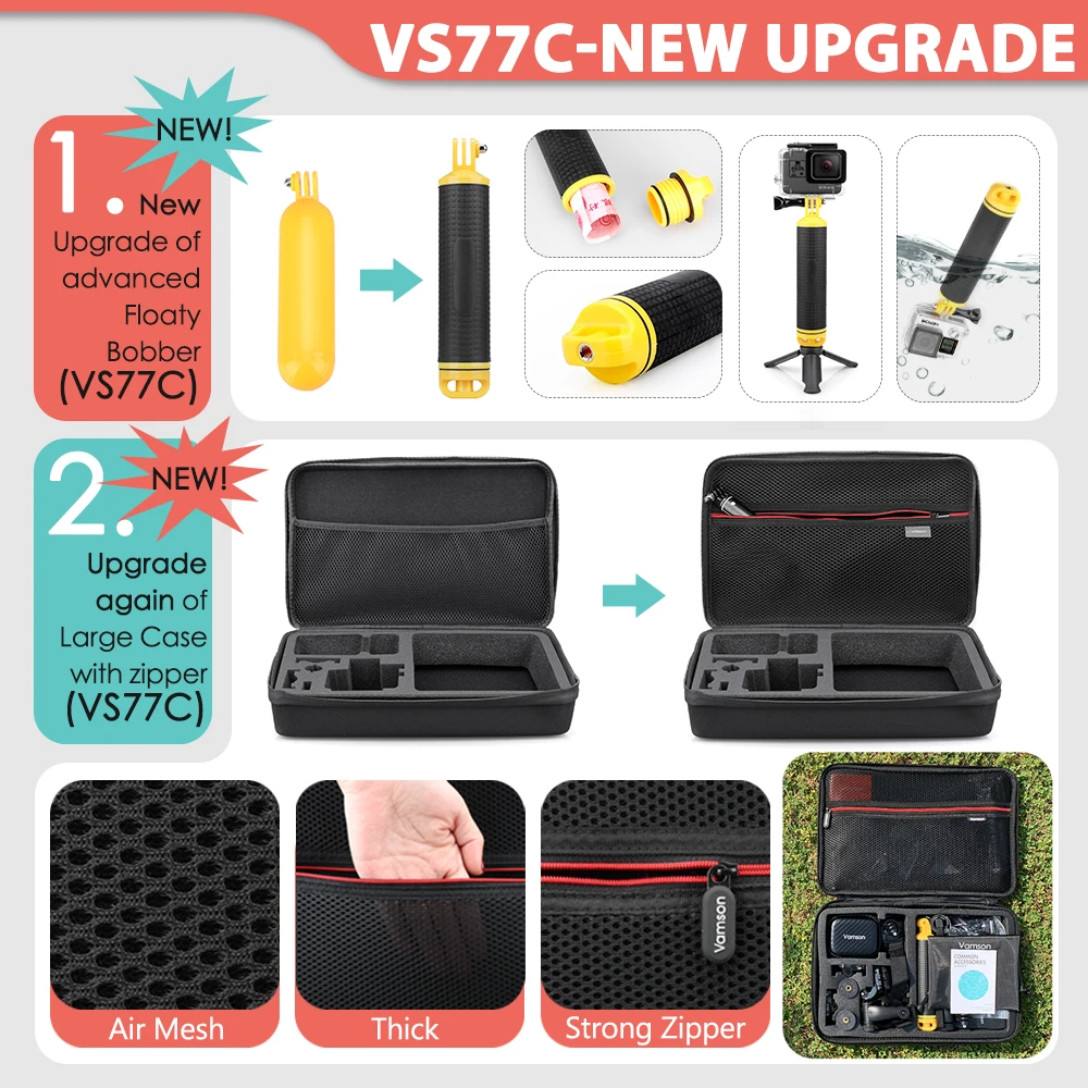 Cena Vamson dla akcesoria gopro zestaw dla go pro hero 8 7 6 5 4 zestaw 3 way selfie stick dla Eken h8r dla xiaomi dla yi pokrowiec eva VS77