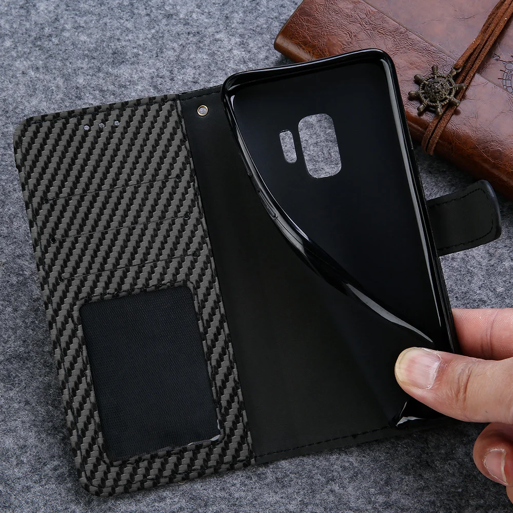 Кожаный чехол-кошелек из углеродного волокна для samsung Galaxy S10 S8 S9 Plus S7 edge, Роскошный кошелек с держателем для карт, защитный чехол с подставкой