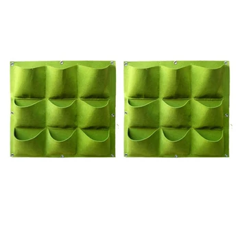 

2Pcs Wall Hanging Planting Bags 9 Pockets Grow Bag Planter Vertical Garden Vegetable Living Garden Bag Green