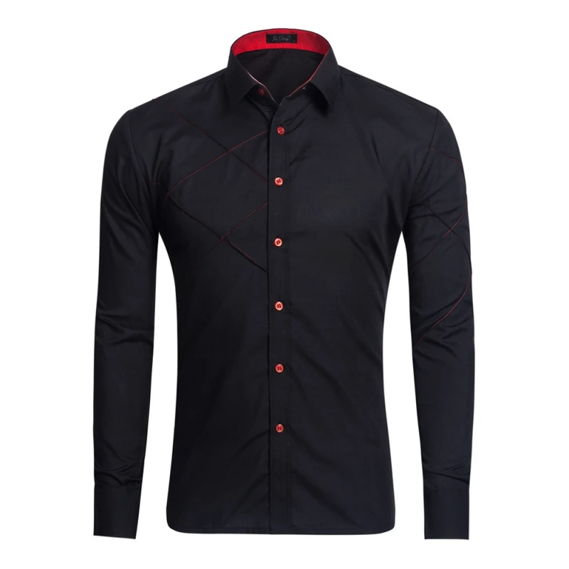 8 цветов Модные Цветные сшивание рукав Fit бренд кнопка Camisa Длинные мужские рубашки рубашка Повседневное платье мужской тонкий
