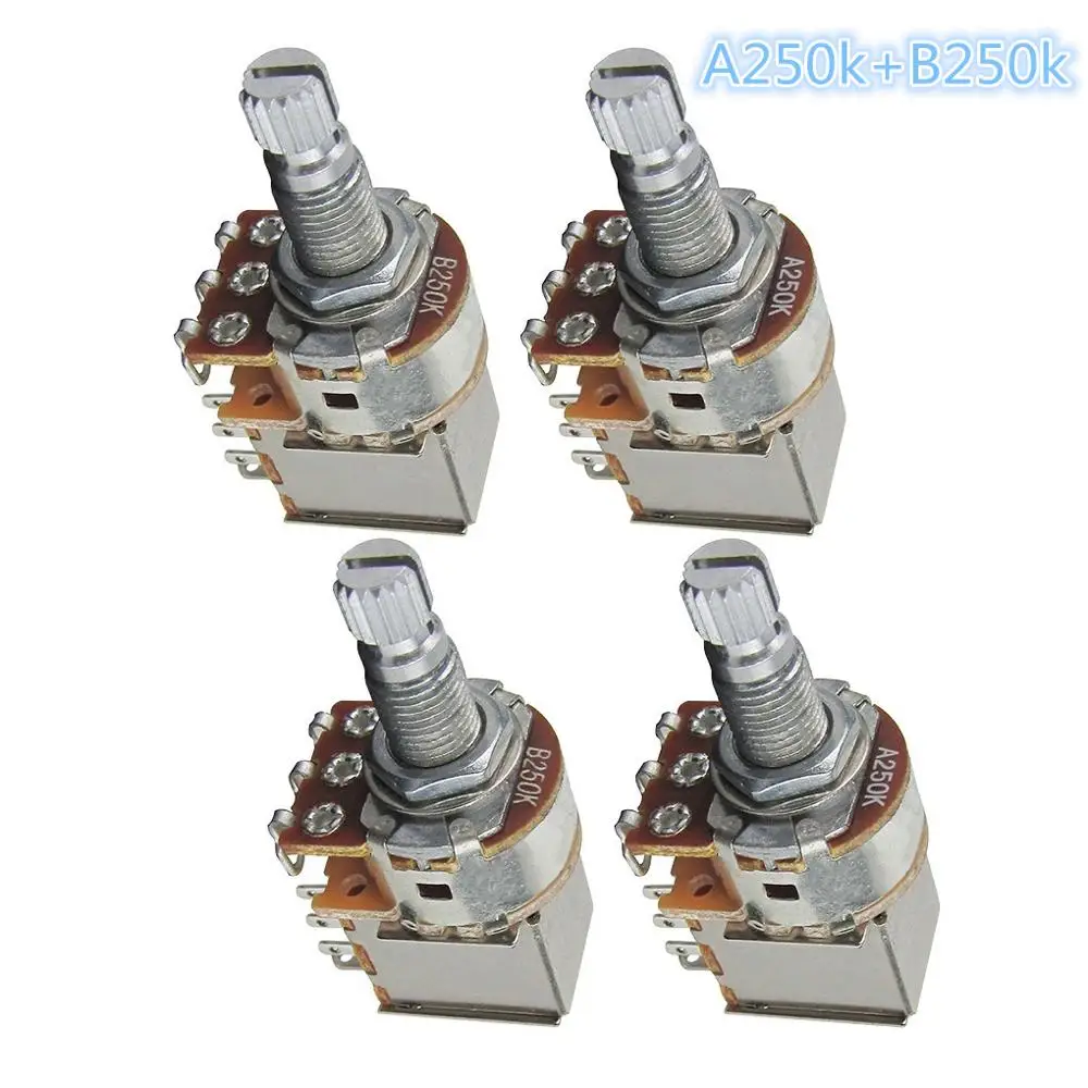 A250 and B250 4 шт. потенциометр для гитары Push Pull потенциометр A500K+ B500K/A250K+ B250K длинный вал 18 мм для - Цвет: A250 and B250