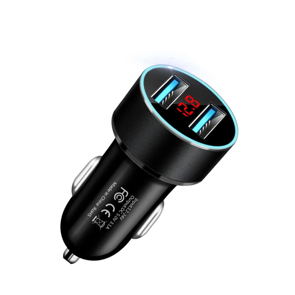 Черный Светодиодный вольтметр 3.1A Dual USB зарядное устройство для телефона автомобильный прикуриватель адаптер питания розетка разветвитель для автомобилей 12-24 В - Название цвета: Черный