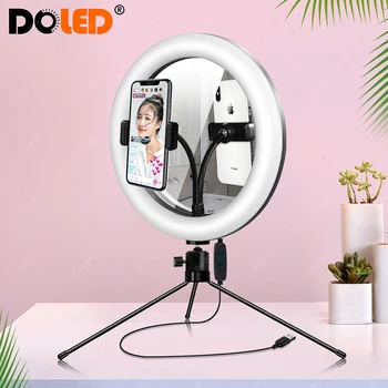 

LED Circle Ring Light Mirror with Smartphone Holder Phone Tripod for Makeup Selfie Photo Video Live stream on YouTube Tiktok