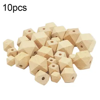 

10Pcs Newborn Baby Teether Bead Wooden Geometric Hexagon Beads DIY Unpainted Teether Necklace Accessory baby toys gifts