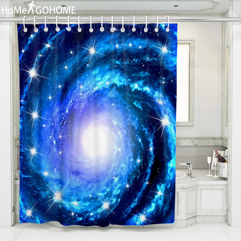 

Galaxy Shower Curtain 3D Bathroom Curtains Starry Night Psychedelic Decoration Bath Curtain Waterproof Curtain Shower Blue Art