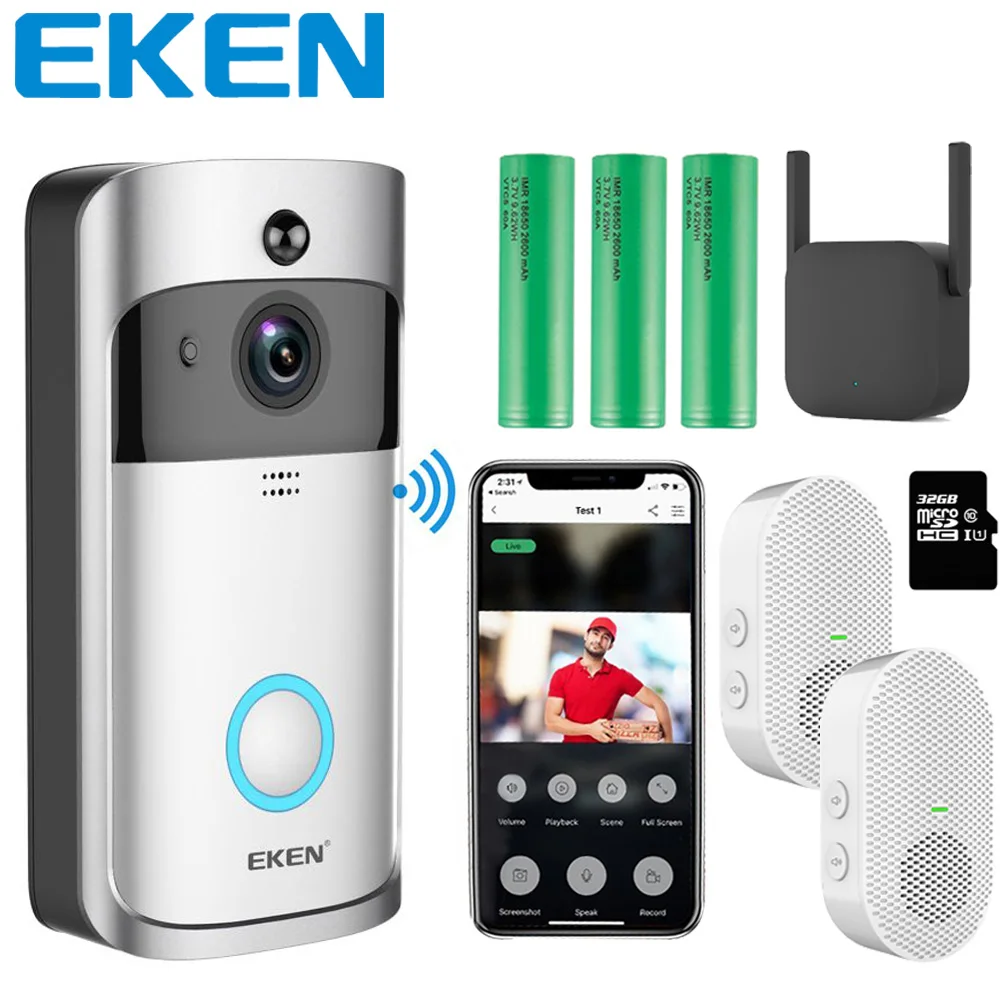 Eken V5 Smart Телефонный звонок визуальный Запись видео Ночное видение Беспроводной Wi