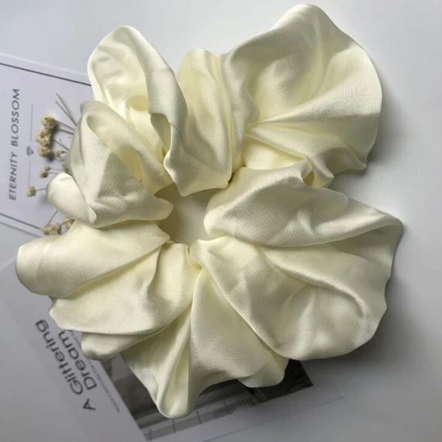 Oversized Hair Scrunchies For Women Solid Satin Silk Scrunchie Hair Rubber Bands Elastic Hair Ties Accessories Ponytail Holder Milk White