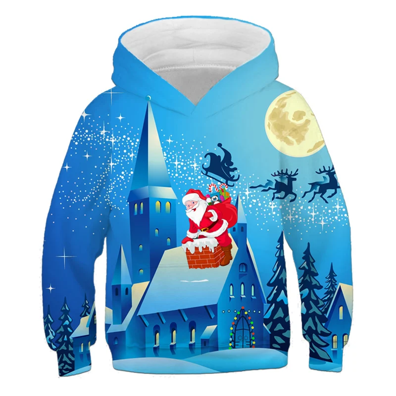 Sweater Santa Claus Christmas Children's Hoodie Boys Long-Sleeved Girls 3D Printed Autumn Winter Coat Fashion Festival Clothing