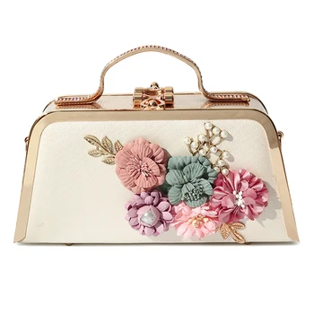 

Fashion Style Small Square Hand Bag 2019 Famous Brand Pearl Flower Bag Dinner Bag Clutch Bag Banquet Shoulder Bag for Women