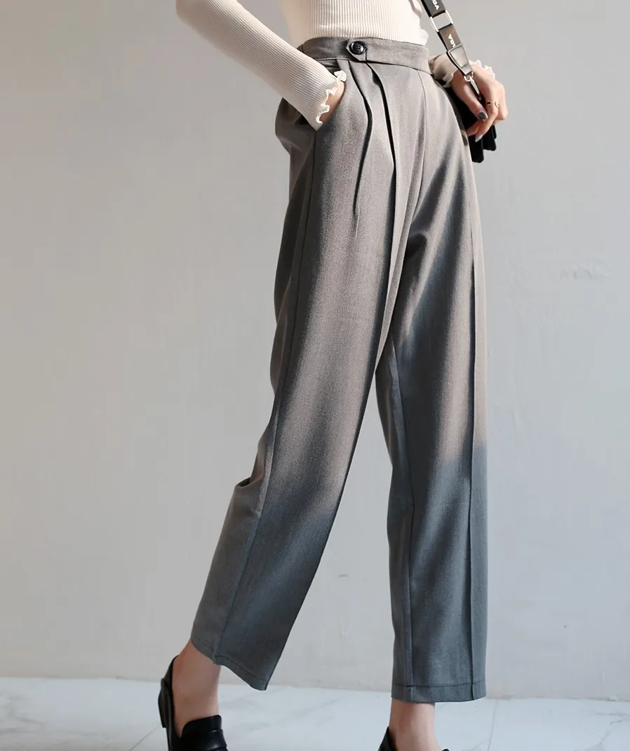 Женское платье брюки осенние женские прямые повседневные брюки длиной до щиколотки офисные женские капри брюки с эластичной талией рабочие брюки - Цвет: Серый
