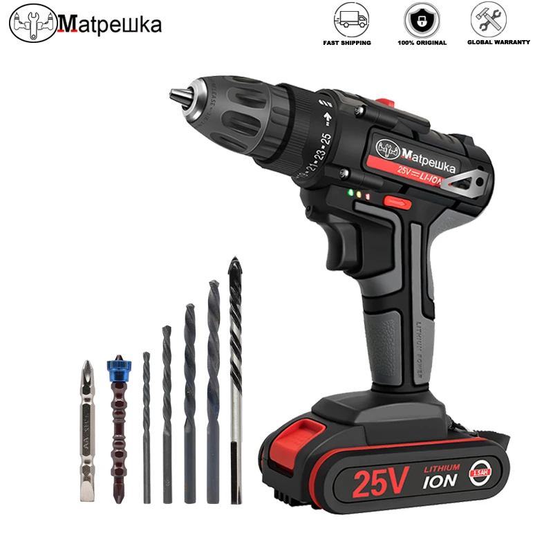 Аккумуляторная электрическая отвертка 25 в бытовая дрель ручная перезаряжаемая