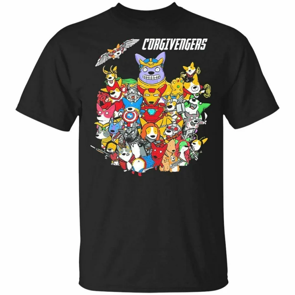 

Cool Corgi T-Shirt Corgivengers Trendy Comic Lover Fan Tee Shirt Short Sleeve S- Cotton Tee Shirt New Funny Cotton