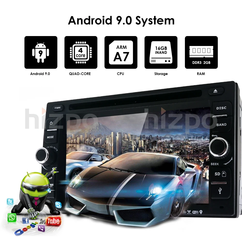 Clearance Hizpo 6.2 inch Android 8.1 Car Auto Radio DVD Player For Universal Radio Nissan Navgation WiFi Subwoofer 2GB RAM+16GB ROM DTV-IN 3