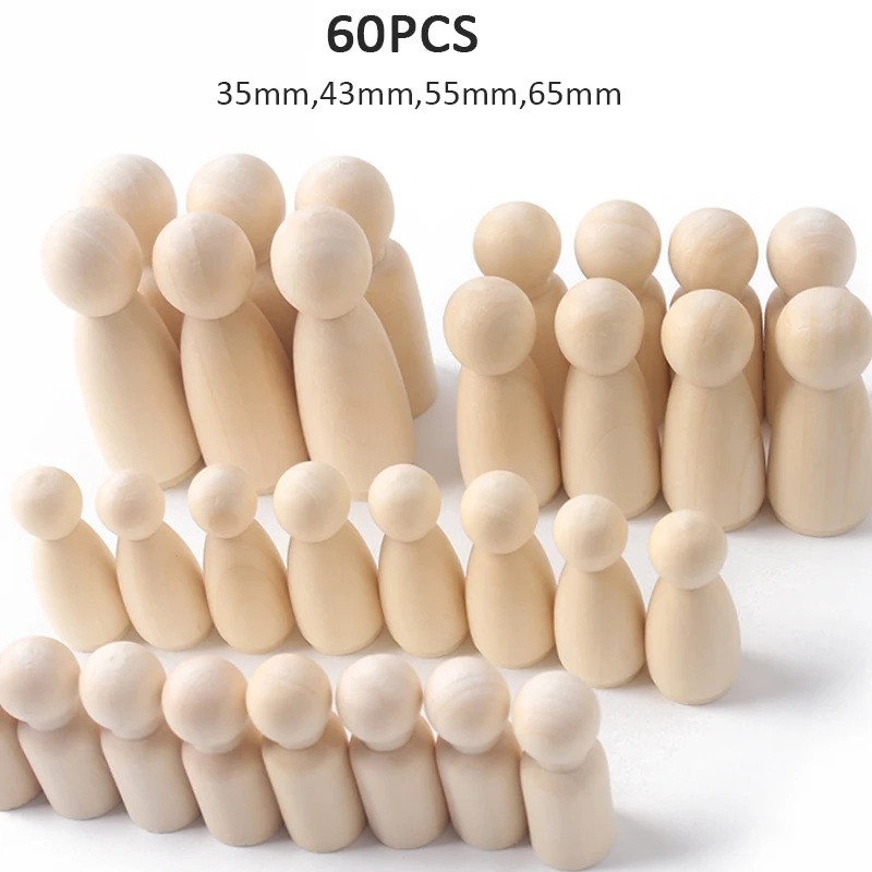 60PCS Painted Wooden Peg Doll Mini DIY Craft Handmade Dolls Blank Female Male Unpainted Figures for Children Kids Home Decor | Дом и сад