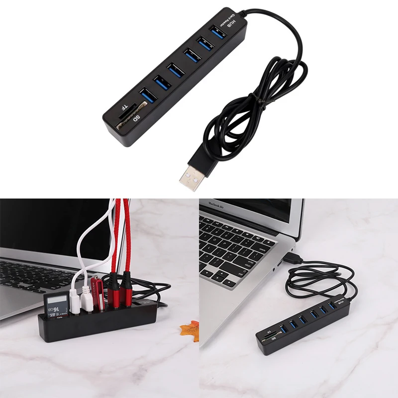 Powstro 6 портов USB концентратор 2,0 высокоскоростной разветвитель TF SD Кардридер Все в одном для ПК Компьютерные аксессуары USB 2,0 концентратор USB