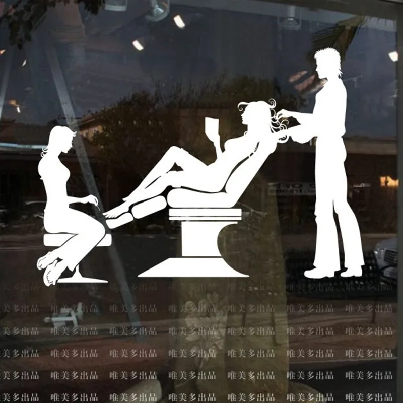 DCTAL Nail Salon Hairdresser Sex Girls Lady Hair Salon Wall Sticker Hair Cutting Wall Decal Hairdressing Shop Window Decoration